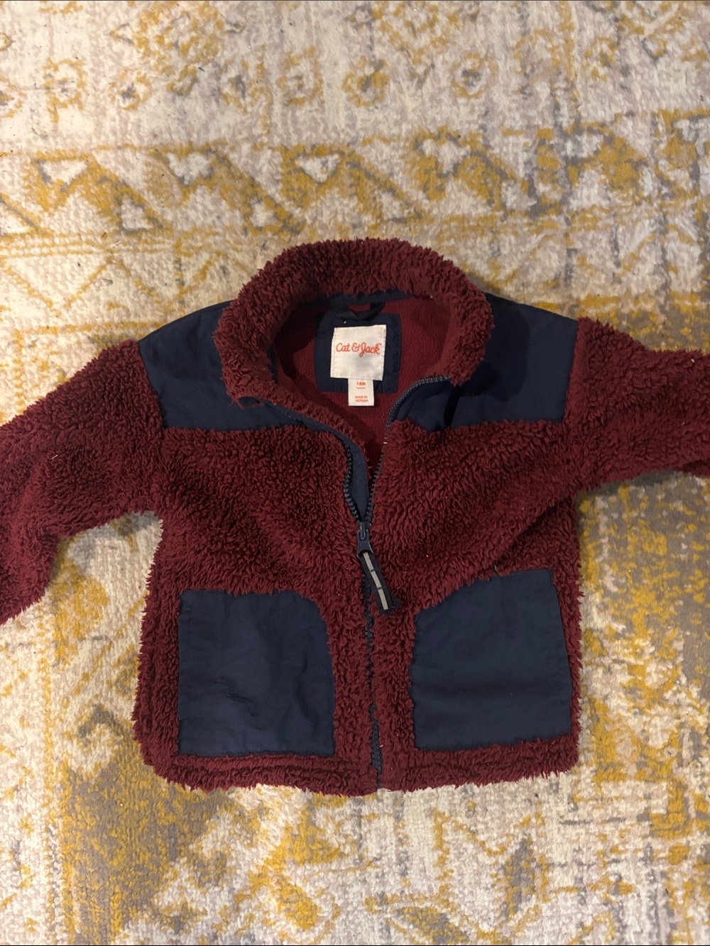 Cat & Jack Burgundy Sherpa Jacket with Navy Patches